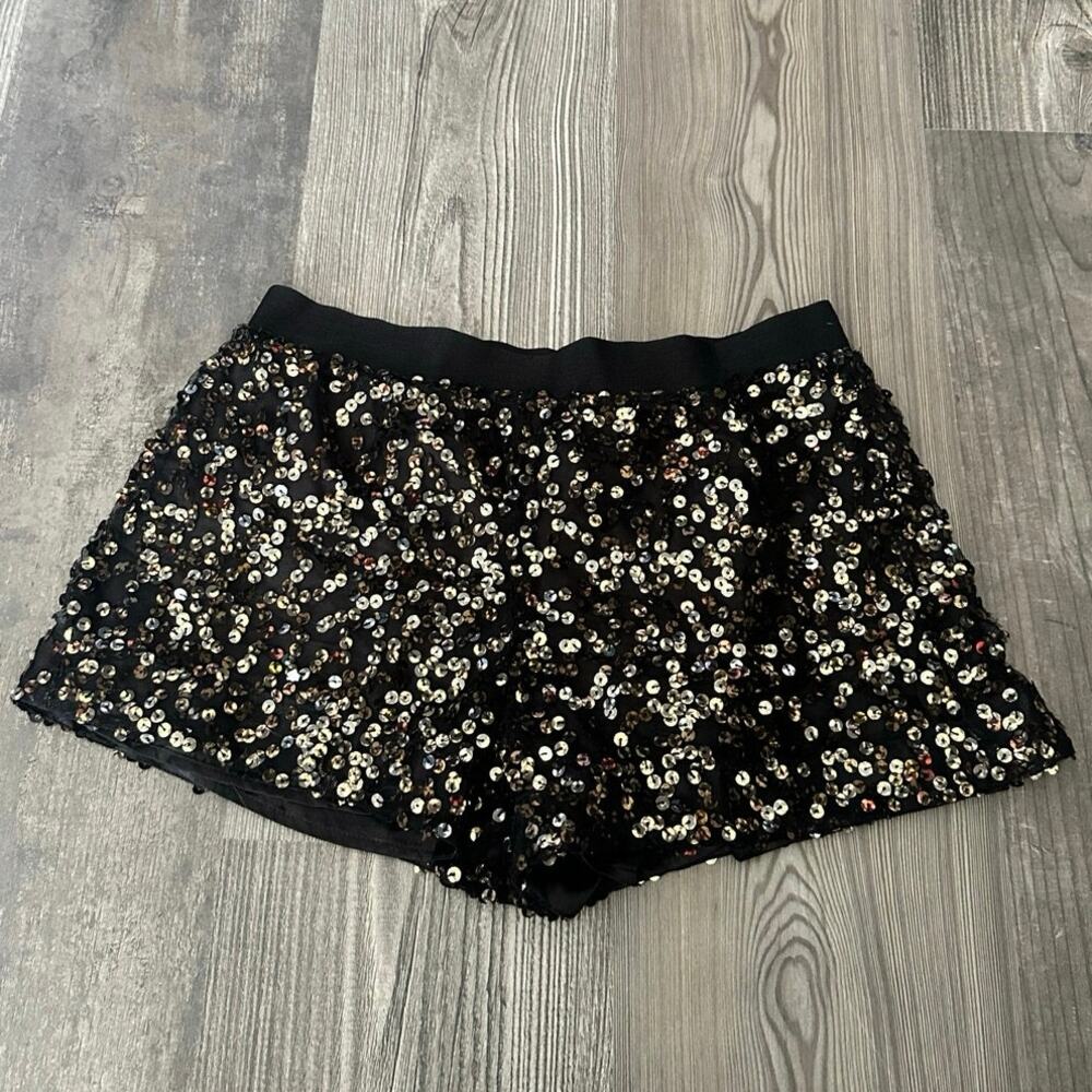 AI authentic icon gold and black sequin shorts